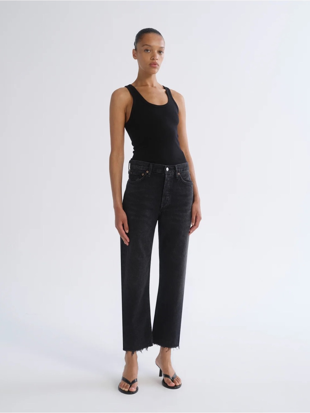 Agolde Size 26 90’s Crop Mid Rise Straight 100% Organic Cotton Tar Dark Wash